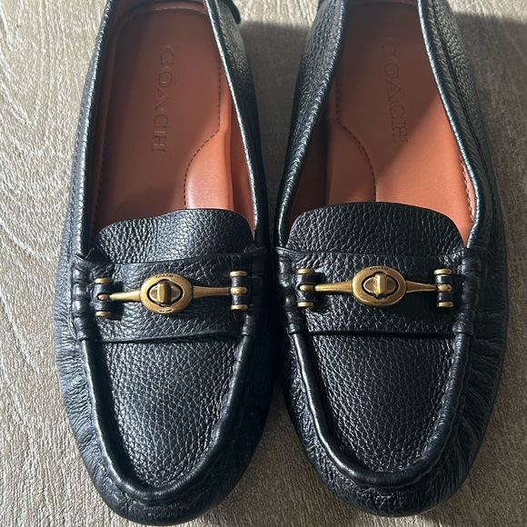 Coach Shoes - Coach Black Pebbled Leather Loafers with Gold Turnlock